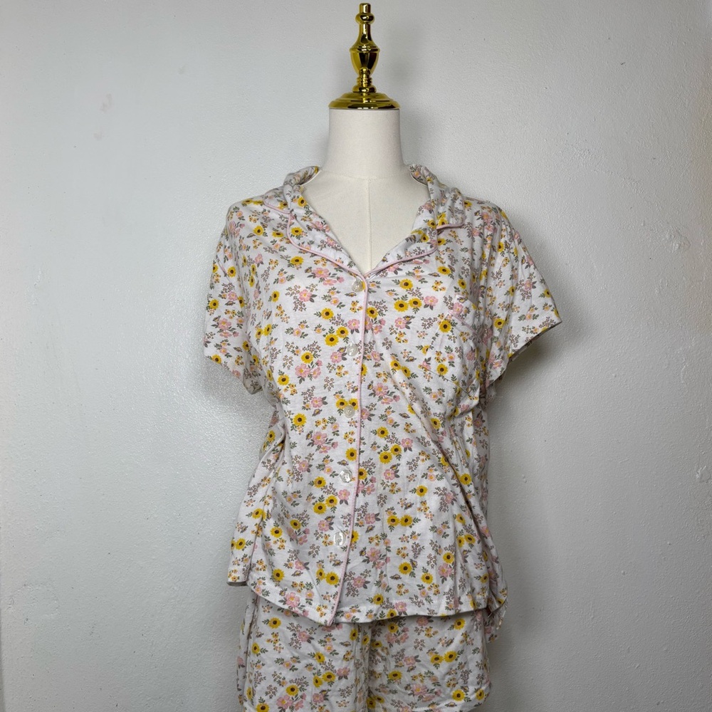 laura ashley white floral pajama set shorts &‎ top cottagecore coquette collar